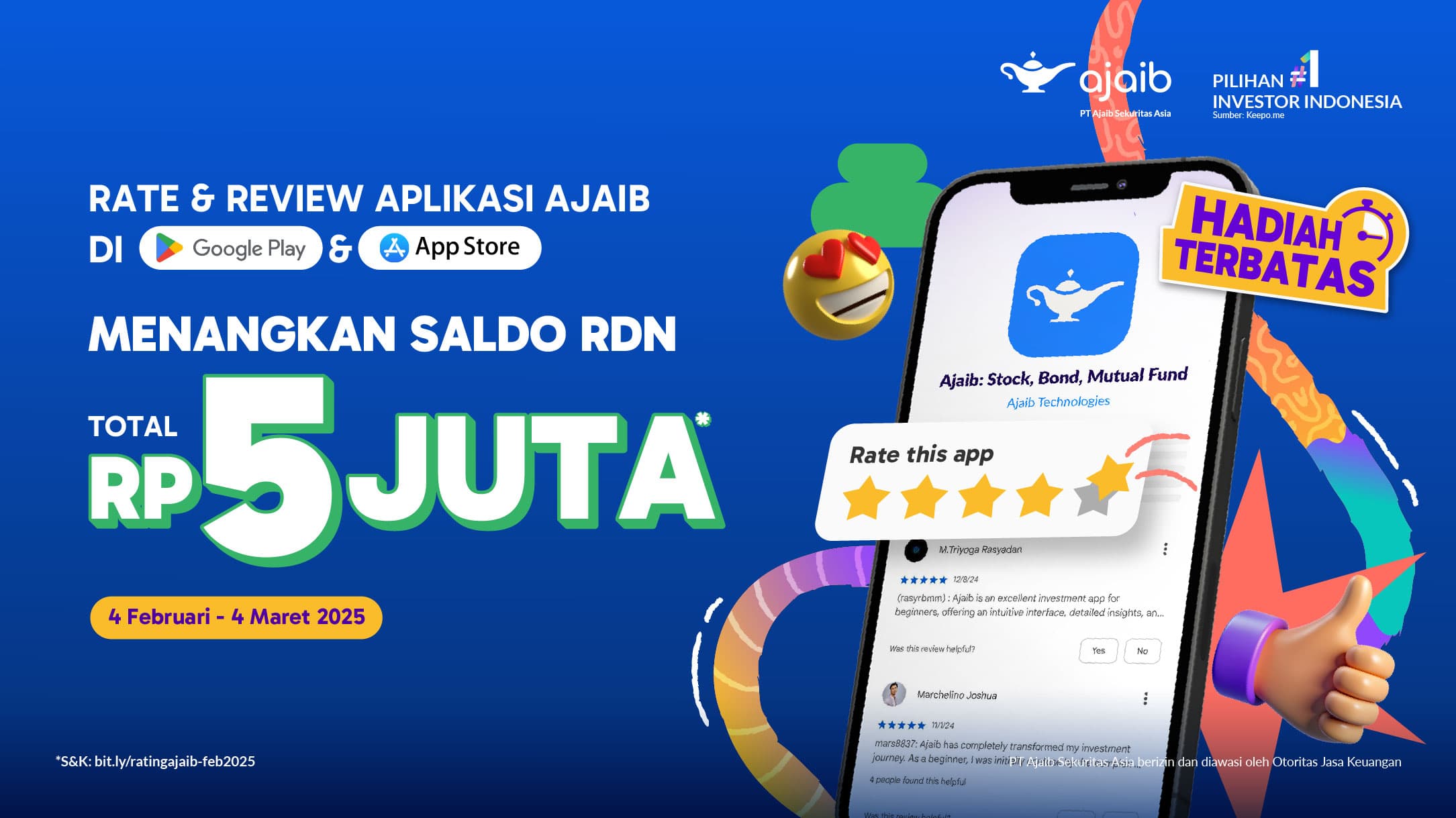 Rating & Review Ajaib Investasi, Menangkan Hadiah RDN Rp5 Juta!