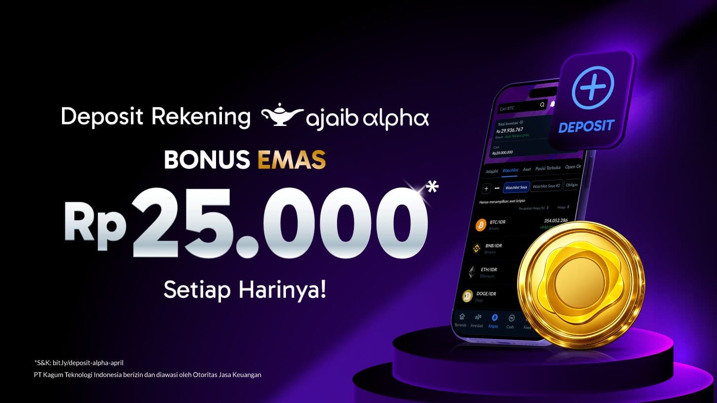 Deposit Rekening Ajaib Alpha & Dapatkan EMAS Senilai Rp25.000!