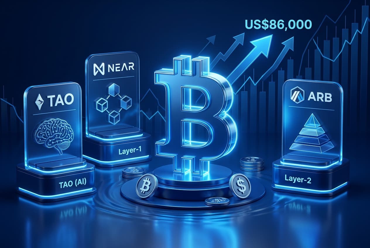 Rekomendasi Kripto Hari Ini: TAO, NEAR, dan ARB saat Bitcoin Incar US$86.000